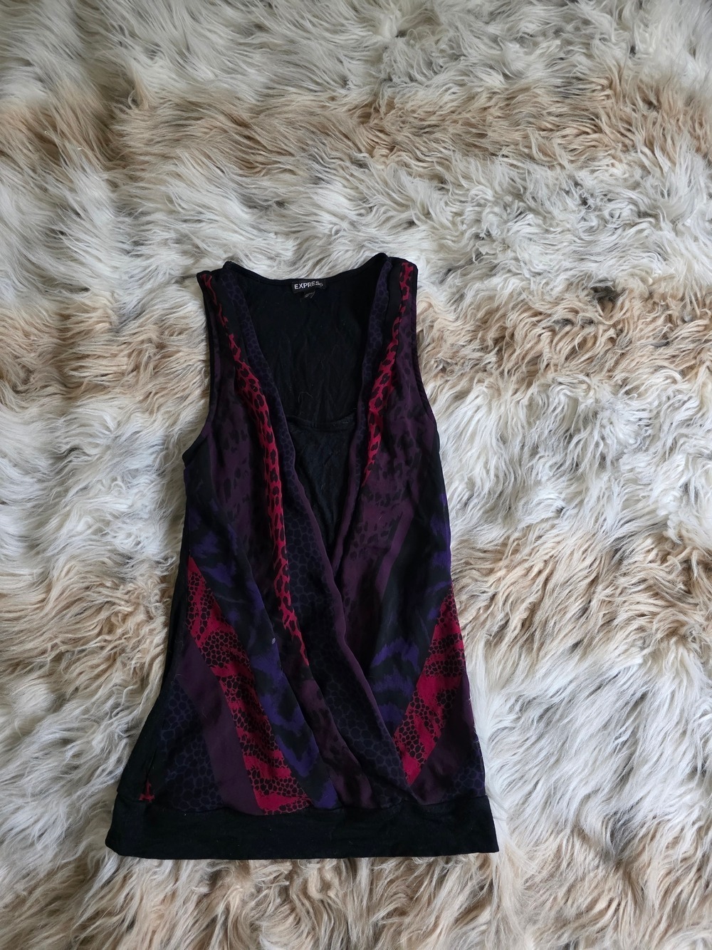 Express Red Purple Leopard Print Sleeveless Wrap Tank